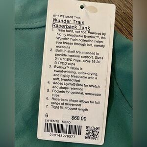 Lululemon Athletic Wunder Train Racerback Tank Green NWT $44
